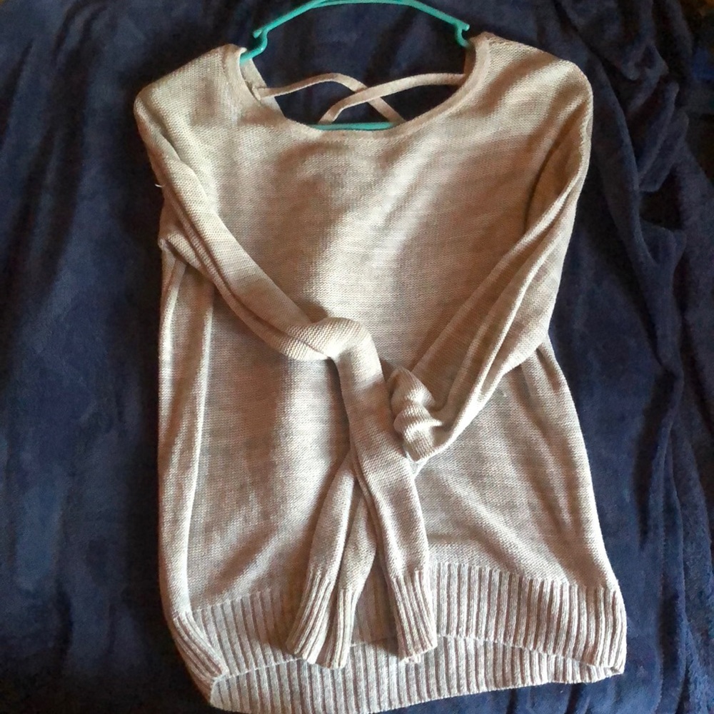 SO Perfectly Soft Blue-Grey Lace Back Sweater